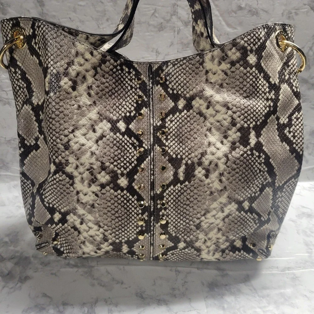 Michael Kors Gold Studded Large Hobo with Shoulder Strap Snake Skin‎ Print